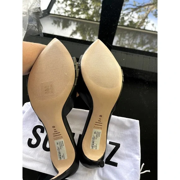 SCHUTZ Meisho Mid Heel Mule Sparkly Jeweled Crystal Black Leather Size 10 - Picture 5 of 7